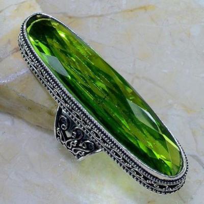 Per 355a bague t55 medievale peridot chevaliere quartz vert bijou argent 925 achat vente