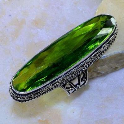 Per 337a bague t59 medievale peridot chevaliere quartz vert bijou argent 925 achat vente