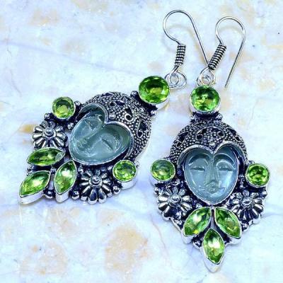 Per 344c boucles oreilles bouddha peridot steampunk gothique elfique bijou argent 925 achat vente