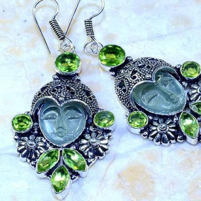 Per 344c boucles oreilles bouddha peridot steampunk gothique elfique bijou argent 925 achat vente