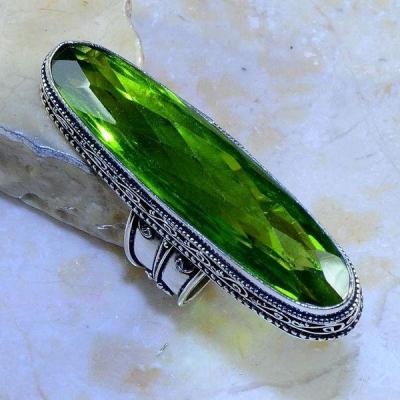 Per 354a bague t62 medievale peridot chevaliere quartz vert bijou argent 925 achat vente