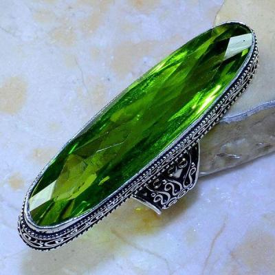 Per 355a bague t55 medievale peridot chevaliere quartz vert bijou argent 925 achat vente