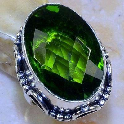 PER-538 -Jolie BAGUE Chevalière anneau T 56 cabochon en PERIDOT  corindon Vert 16 x 26 mm sur argent 925 - 60 carats 12 gr