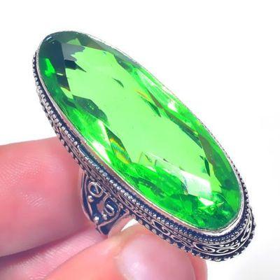 PER-699 - belle BAGUE T 58 avec long PERIDOT vert 14x38 mm - argent 925 - 95 carats 19 gr