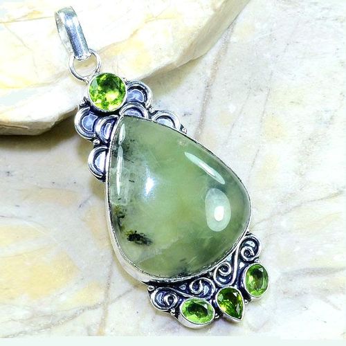 Prn 083a pendentif prehnite peridot pendant achat vente bijou argent 925