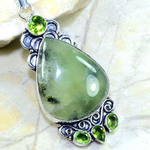 Prn 083c pendentif prehnite peridot pendant achat vente bijou argent 925