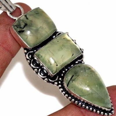 Prn 156c pendentif pendant 70mm 25x20mm 18gr prehnite verte ethnique achat vente bijou argent 925