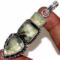 Prn 157a pendentif pendant 70mm 25x15mm 16gr prehnite verte ethnique achat vente bijou argent 925