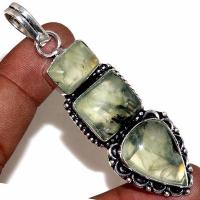 Prn 157b pendentif pendant 70mm 25x15mm 16gr prehnite verte ethnique achat vente bijou argent 925