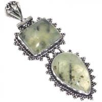 Prn 158a pendentif pendant 70mm 20x30mm 18gr prehnite verte ethnique achat vente bijou argent 925