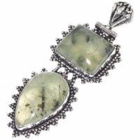 Prn 158b pendentif pendant 70mm 20x30mm 18gr prehnite verte ethnique achat vente bijou argent 925