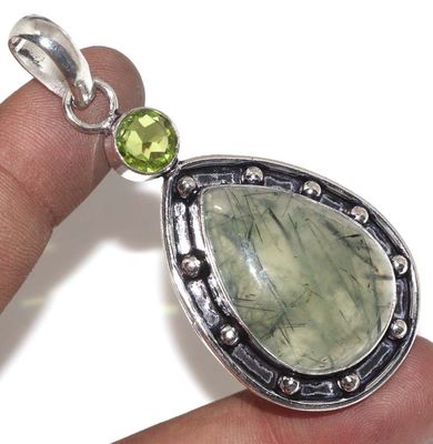 Prn 159a pendentif pendant 70mm 20x30mm 16gr prehnite peridot ethnique achat vente bijou argent 925