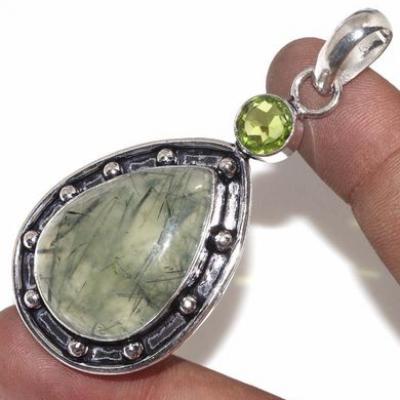 Prn 159c pendentif pendant 70mm 20x30mm 16gr prehnite peridot ethnique achat vente bijou argent 925