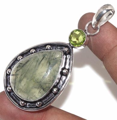 Prn 159b pendentif pendant 70mm 20x30mm 16gr prehnite peridot ethnique achat vente bijou argent 925