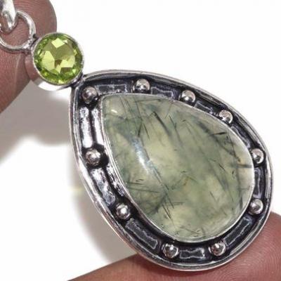 Prn 159c pendentif pendant 70mm 20x30mm 16gr prehnite peridot ethnique achat vente bijou argent 925