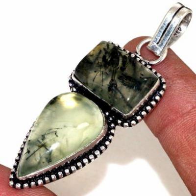 Prn 161c pendentif pendant 60mm 20x30mm 14gr prehnite verte ethnique achat vente bijou argent 925