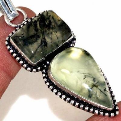 Prn 161c pendentif pendant 60mm 20x30mm 14gr prehnite verte ethnique achat vente bijou argent 925