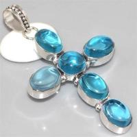 Qz 0057a croix pendant pendentif quartz bleu achat vente