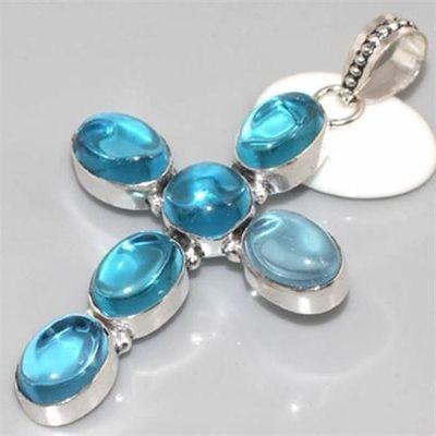 Qz 0057a croix pendant pendentif quartz bleu achat vente