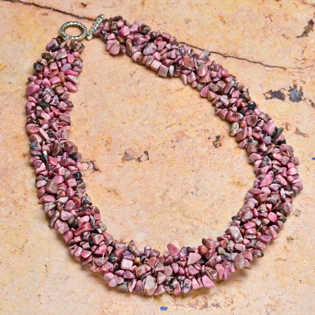 Rod 005a collier rhodonite parure sautoir achat vente bijou pierre naturelle lithotherapie 1