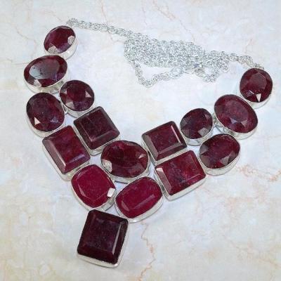 RU-0056 - COLLIER PARURE avec 16 RUBIS du CACHEMIRE - Argent 925 - 510 carats - 102 gr