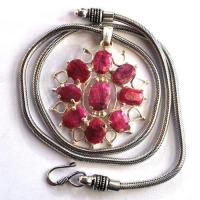 Rub 090 pendentif chaine 70mm rubis 8x12mm argent925 1