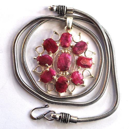 Rub 090 pendentif chaine 70mm rubis 8x12mm argent925 1