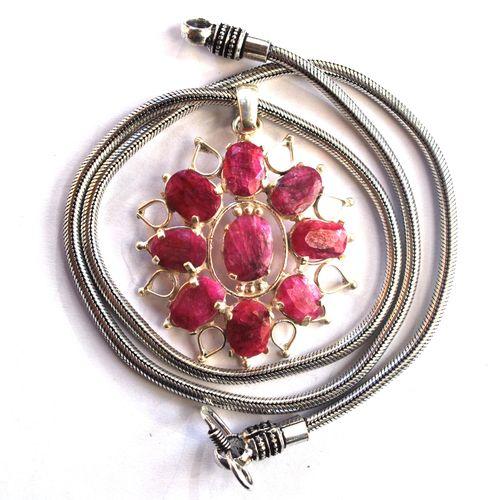 Rub 090 pendentif chaine 70mm rubis 8x12mm argent925 5