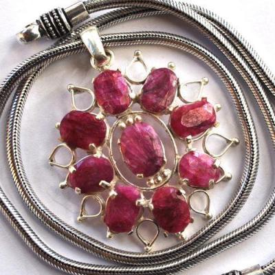 Rub 090 pendentif chaine 70mm rubis 8x12mm argent925 6 