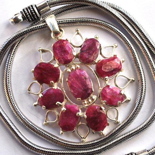 Rub 090 pendentif chaine 70mm rubis 8x12mm argent925 6