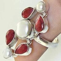 Rub 100c bague chevaliere t59 rubis perle 8gr argent925