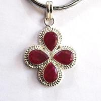 Rub 118 pendentif pendant croix 60mm rubis 10x15mm argent925 3 