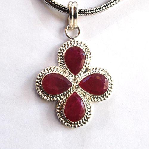 Rub 118 pendentif pendant croix 60mm rubis 10x15mm argent925 3