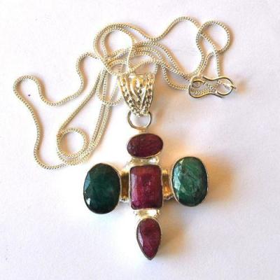 Rub 144 pendentif pendant rubis emeraude argent 925 50mm 15gr 4