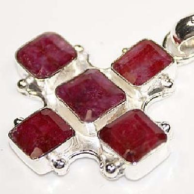 Rub 150c pendentif pendant croix rubis 50x35 12gr argent