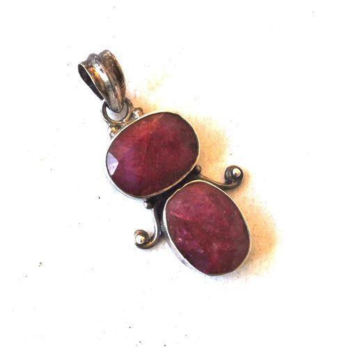 Rub 167 pendentif pendant 40mm rubis 10x15mm ethnique argent925 2
