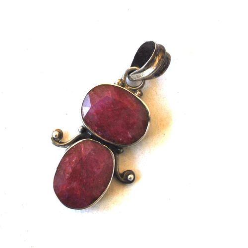 Rub 167 pendentif pendant 40mm rubis 10x15mm ethnique argent925 3