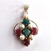 Rub 180 pendentif pendant 60mm rubis emeraude perles 8x10mm argent925 2