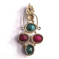 Rub 182 pendentif pendant 70x30mm rubis emeraude perle argent925 3