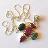 Rub 183 pendentif pendant rubis emeraude argent 925 60mm 17gr 4