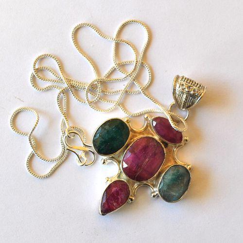 Rub 183 pendentif pendant rubis emeraude argent 925 60mm 17gr 4