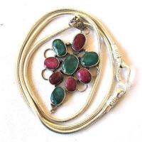 Rub 184 pendentif pendant rubis emeraude argent 925 80mm 55gr 1