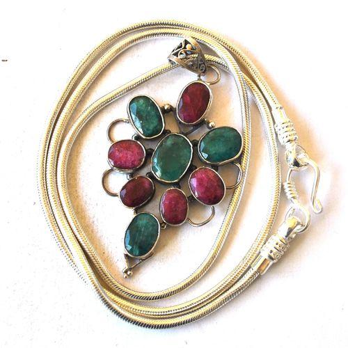 Rub 184 pendentif pendant rubis emeraude argent 925 80mm 55gr 1