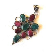 Rub 184 pendentif pendant rubis emeraude argent 925 80mm 55gr 2