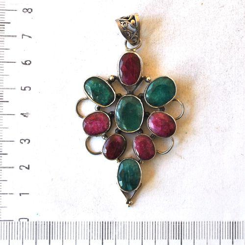 Rub 184 pendentif pendant rubis emeraude argent 925 80mm 55gr 3