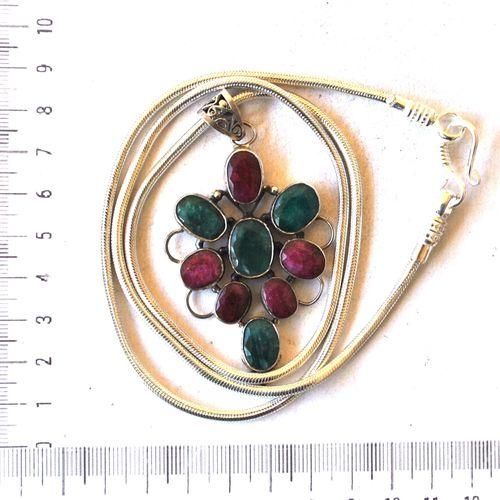 Rub 184 pendentif pendant rubis emeraude argent 925 80mm 55gr 4