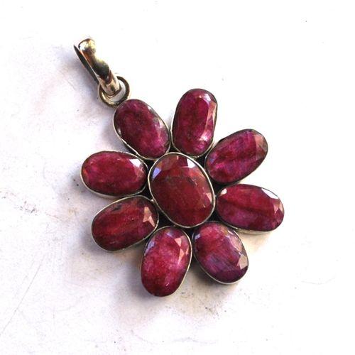 Rub 196 pendentif pendant 50x35mm rubis 3x10mm 14x18mm argent925 3