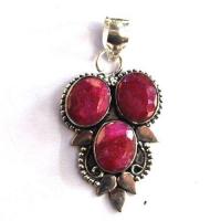 Rub 197 pendentif pendant 40x20mm rubis 8x10mm argent925 2