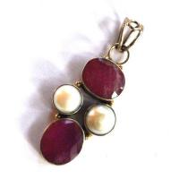 Rub 200 pendentif pendant 50x20mm rubis perles argent925 1