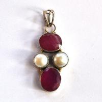 Rub 200 pendentif pendant 50x20mm rubis perles argent925 2